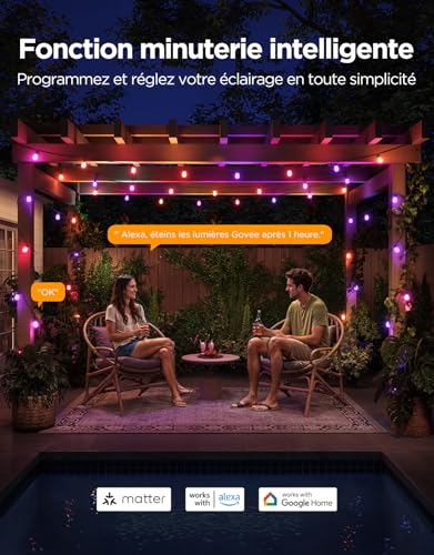 Govee Outdoor String Lights, 15M RGB LED Bulbs Warm White, WiFi Garden Lamp, Works with Alexa, APP Control, IP66 Waterproof, 111 Stage Modes, Dimmable Christmas Outdoor Decoration