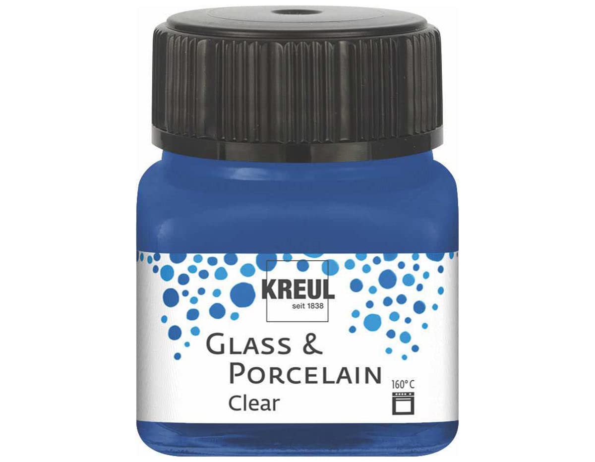 Kreul Glass & Porcelain 16217 Clear Dark Blue in 20 ml Glass, Transparent Glass and Porcelain Paint Water-Based, Quick-Drying, Transparent