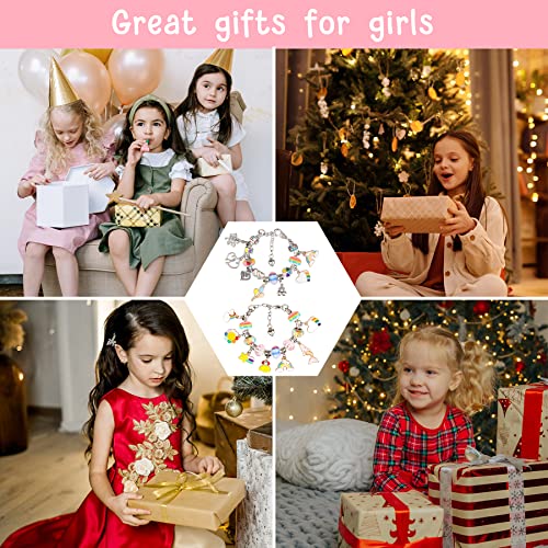 UUEMB Girls Charm Bracelet Making Kit, Jewellery Making Kit for Kids, Gifts for 5-12 Year Christmas Girls Teen Kids, Charm Jewellery Children Birthday