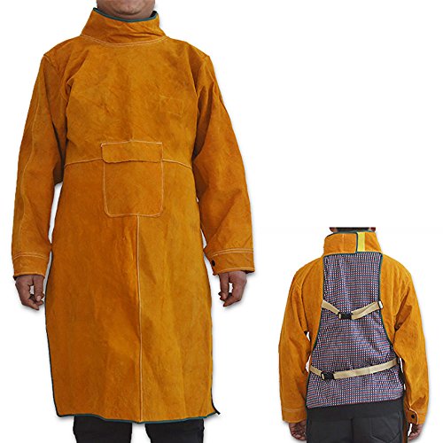 image for NUZAMAS Welding Apron Anti-flame Cowhide Long Coat Protective Clothing