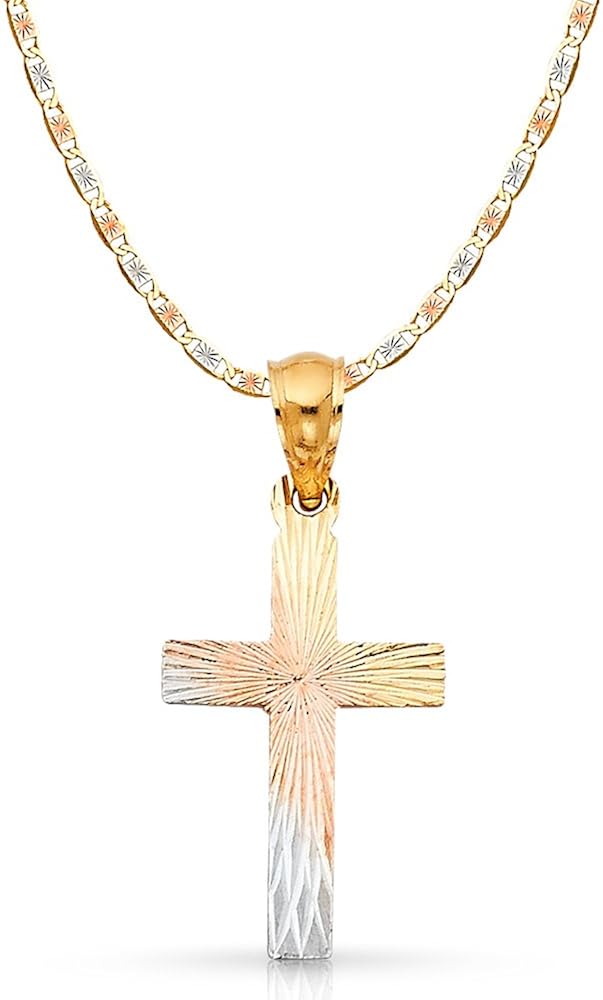 14K Tri Color Gold Cross Stamp Charm 