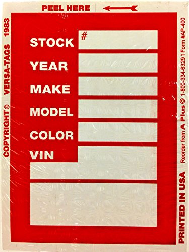 Dealer Stock Sticker Kleer-Bak Versa Tag, Red, Quantity 500 (F6)