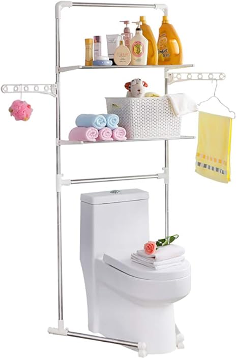 Amazon タオルフック付きステンレス製トイレ棚 浴室の収納ラック 浴室の洗面所棚 洗濯機ラック床引き込み式の高さ調節可能 浴室用ラック ホーム キッチン オンライン通販
