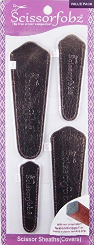 Scissors sheaths by SCISSORFOBZ with ScissorGripper -Value Pack-4 Sizes- Designer Scissor Covers Holders for Embroidery Sewing Quilting - Quilters sewers Gift - Shiny Metallic Bronze. S-05