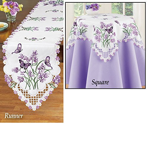 Collections Butterfly and Lavender Floral Embroidered Table Linens, Square