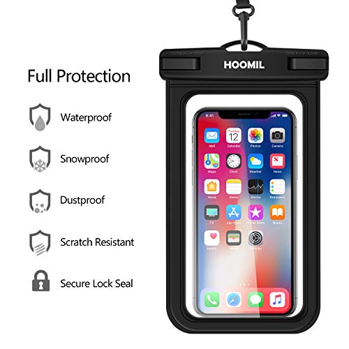 HOOMIL Universal Waterproof Case, IPX8 Waterproof Phone Pouch Dry Bag Compatible for Samsung Galaxy Note 10/9/A30/A20/A10/A50/A70/iPhone XR/XS/X up to 6.5 inches - Black