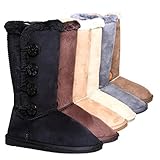 Tina/02 Plain Color Four Button Fur Lined Mid-calf Snow Boots