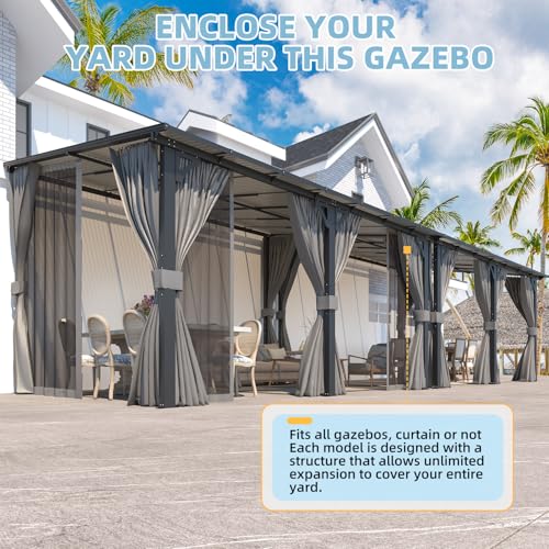AECOJOY 12x20 Hardtop Gazebo Review: Wall-Mounted Lean-To with Curtains and Netting image 12