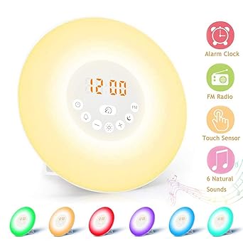 Lichtwecker, Massway Wake Up Licht mit Sonnenaufssimulation Schlafhilfe FM Radio Snooze Funktion Digitaluhr Wecker 6 natürlic