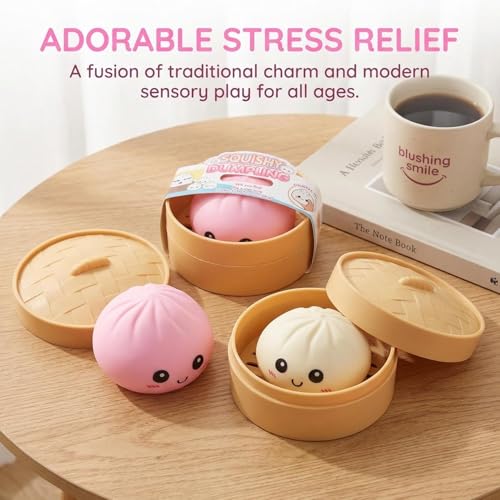 SLEEPHEAD®Dumpling Squishy Mystery Box, Glitter Dumpling, Dumplings Style Stress Balls for Adults and Kids, Cute Steamer Basket Design with Squeezable Bun Stress Relief Fidget Toys,2Pcs Random color