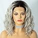 Cosswigs Ombre Platinum Blonde Wig Realistic Looking Soft Curly Wavy Bob Synthetic Lace Front Wigs Glueless Dark Roots Heat Resistant Hair 14inches