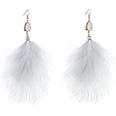 Elegant Feather Earrings for Women Nature Stone Feather Fringe Dangle Earrings Bohemian Style Jewelry