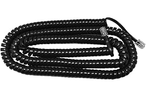 The VoIP Lounge 25 Foot Gloss Black Long Handset Receiver Curly Coil Cord for Landline Phone