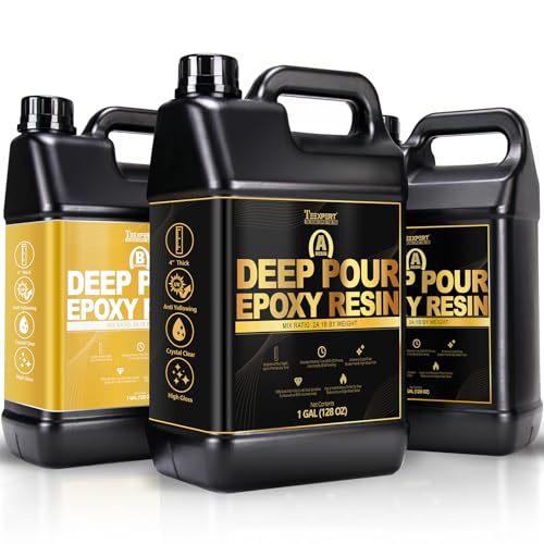 Teexpert Deep Pour Epoxy Resin 3 Gallon Kit – 2:1 Weight Ratio, Up to 4-Inch Pour Depth, Crystal Clear & High Gloss Self-Leveling, Yellowing Resistant, Ideal for River Tables & Wood Projects