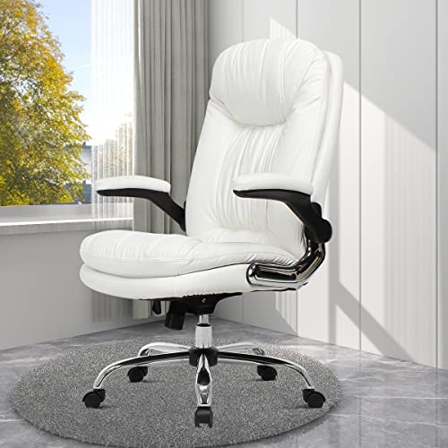 YAMASORO Ergonomic Executive Office Chair White High Back Leather
