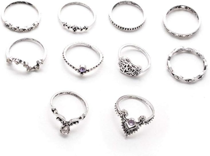 10 Pcs Vintage Women Mid Ring Set Bohemian Crown Rhinestone Joint Knuckle Nail Midi Ring Set