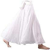 BININBOX Women's Bohemian Style Elastic Waist Band Cotton Linen Long Maxi Skirt Dress Double Layer Skirts