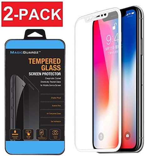 [2-Pack] MagicGuardz, Made for Apple iPhone X, FULL SCREEN COVERAGE Tempered Glass Clear Screen Protector, 2 Protectors in 1 Retail Box (White Border)
