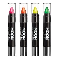 Moon Glow - Blacklight Neon Face Paint Stick / Body Crayon makeup for the Face & Body - Pastel set of 4 colours - Glows brightly under blacklights