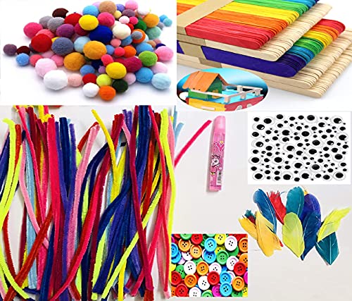 RJV Global – 40 Pcs Pipe Cleaners with 100 Ice Cream Sticks 3 Kind of Googly Eyes 50 Mix Pom Pom DIY Art and 1 Glue 2 Pkts Feathers 18 buttons Craft Kit Creative for Kids and Adults for School Projects RJV Global – 40 Pcs Pipe Cleaners with 100 Ice Cream Sticks 3 Kind of Googly Eyes 50 Mix Pom Pom DIY Art and 1 Glue 2 Pkts Feathers 18 buttons Craft Kit Creative for Kids and Adults for School Projects
