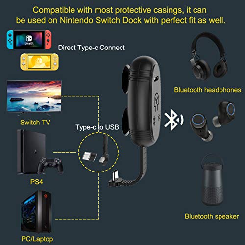Bluetooth 5.0 Audio Transmitter Adapter with USB C Connector Built-in Digital Mic APTX Low Latency for Nintendo Switch Compatible with AirPods PS4 Bose Sony [Enhanced Version] - Thumbnail 4