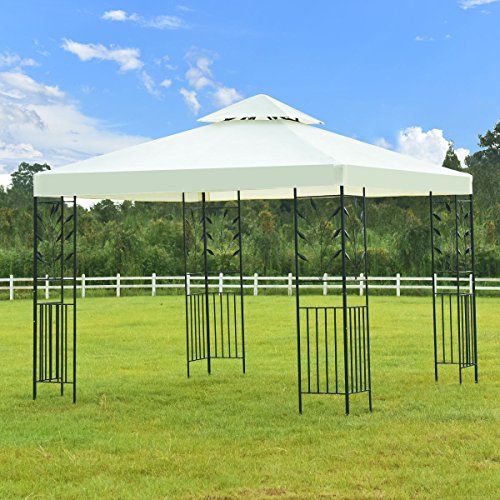 oldzon 2-Tier 10’x10’ Gazebo Canopy Shelter Patio Wedding Party Tent Awning Beige with Ebook