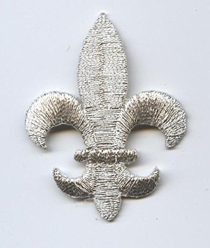 Medium Metallic Silver Fleur De Lis Iron on Embroidered Patch