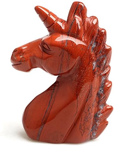 yujiani Yujianni2.5'' Natural Crystal Handcrafted Unicorn Figurine, Healing Energy Carved Ornament Gemstone (red jasper)