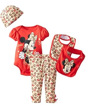 Baby Girls' Minnie Mouse 5 Piece Set Animal Theme, Red, 0-6 Months