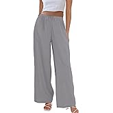 Duyang Womens Cotton Linen Palazzo Pants Drawstring Elastic Waist Casual Wide Leg Trousers with Pockets