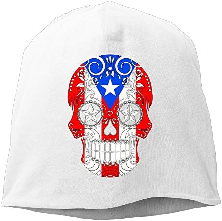 Sugar Skull With Roses And Flag Of Puerto Rico Women/Men Wool Hat Soft Stretch Beanies Skull Cap Unisex
