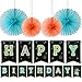 Happy Birthday Banner With 4 Fans,Glow In The Dark UV Party Decoration Happy Birthday Glowing bunting Carnival/Kids Party Supplies Favors Colors Hanging Decoration by LIDERSTAR