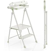UNICOO® Foldable Toddler Tower, 2-Step Kids Kitchen & Home Helper Stool with Safety Rails, Compact Folding Step Stool for Toddlers & Adults, Multi-Use in Kitchen & Bathroom (Matcha Green)