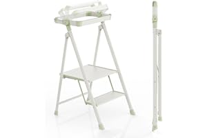 UNICOO® Foldable Toddler Tower, 2-Step Kids Kitchen & Home Helper Stool with Safety Rails, Compact Folding Step Stool for Toddlers & Adults, Multi-Use in Kitchen & Bathroom (Matcha Green)