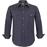 Dress Shirt for Men Western Cowboy Long Sleeve Casual Two Pockets Work Solid Pearl Snap Buttons Up Wrinkle Free Shirts