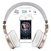 Riwbox IN5 Foldable Headphones with Microphone and Volume Control Stereo Folding Headset Strong Low Bass for iPhone ipad Smartphones Laptop Mp3/4 (White gold0
