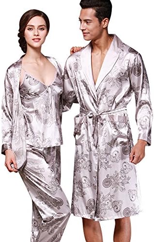 Morver Women's Men's Silk Matching Couples Pajama Stylish Pjs Set Grey Large