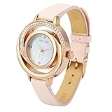 Dictac Alloy Case Leather Strap Waterproof Japanese Movement Watch (pink)