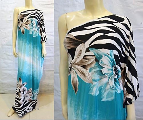 New Women's Blue Black White Zebra Print Long One Shoulder Maxi Maternity Pregnant Dress 2X 3X 4X 16 18 20 22