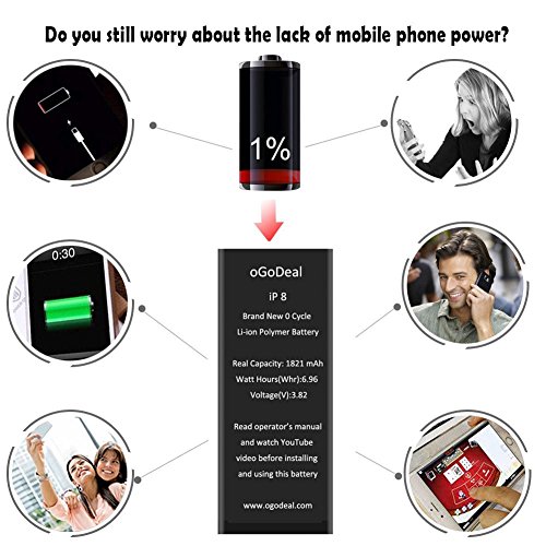 oGoDeal Battery Replacement Compatible for iPhone 8 Repair Kit A1863, A1905, A1906 1821mAh - Thumbnail 2