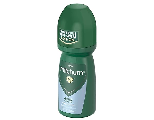 MITCHUM MEN’S ANTIPERSPIRANT DEODORANT, ROLL-ON APPLICATOR, UNSCENTED, 48HR SWEAT & ODOR PROTECTION, QUICK-DRYING FORMULA, DERMATOLOGIST TESTED, 3.4 OZ