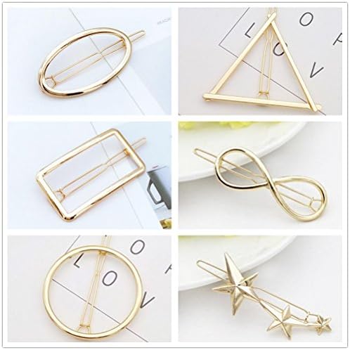 GoodPlay 6 Pieces Hair Clip Accessories Hollow Geometric Alloy Hairpin Hair Clamps, Oval, Square, Pentagram, Triangle, Round, 8 Style Shapes for Girls Thick Hair Styling (Gold)