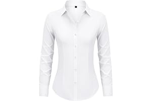 Button Down Shirts for Women Long Sleeve Dress Shirts Slim Fit Wrinkle Free Collared Blouse Work Office Blouse Tops