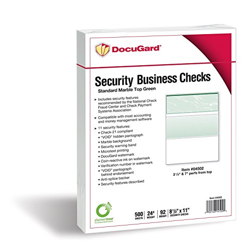 DocuGard Green Marble Top Check, 8.5 x 11 Inches, 24 lb, 500 Sheets, 1 Check Per Sheet (04502)