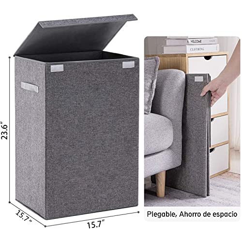 Cesto para la Colada, Cesto para Ropa Sucia 100L con Capacidad Extra Grande, Cesto para Ropa Sucia Plegable, Revestimiento de Impermeabilización de Terileno Canasta de Lavandería(gris)
