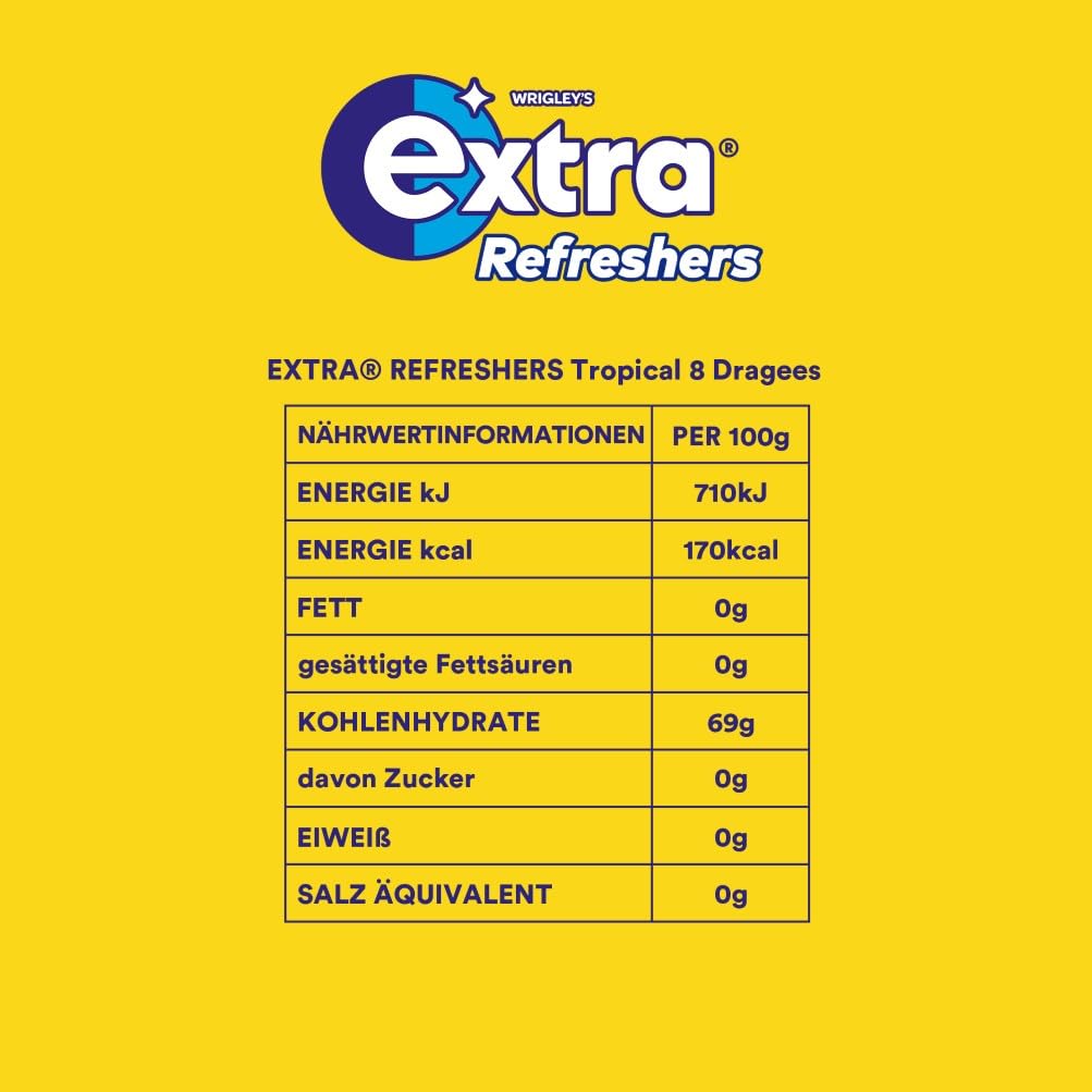 Extra Refreshers Kaugummi zuckerfrei, Tropical Gum, 12 x 8 Dragees, Großpackung Chewing Gum, Xylitol Kaugummi ohne Zucker (96 Dragees) 2