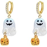 Halloween Ghost Pumpkin Dangle Drop Small Hoop Earrings for Women Cute 3D Acrylic Spooky Huggie Hoops Earrings Dangling Lightweight Fashion Jewelry Gifts for Daughter Party