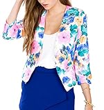 xiaoming Women Fashion Vintage Floral Open Front Slim Casual Blazer Suit Jacket