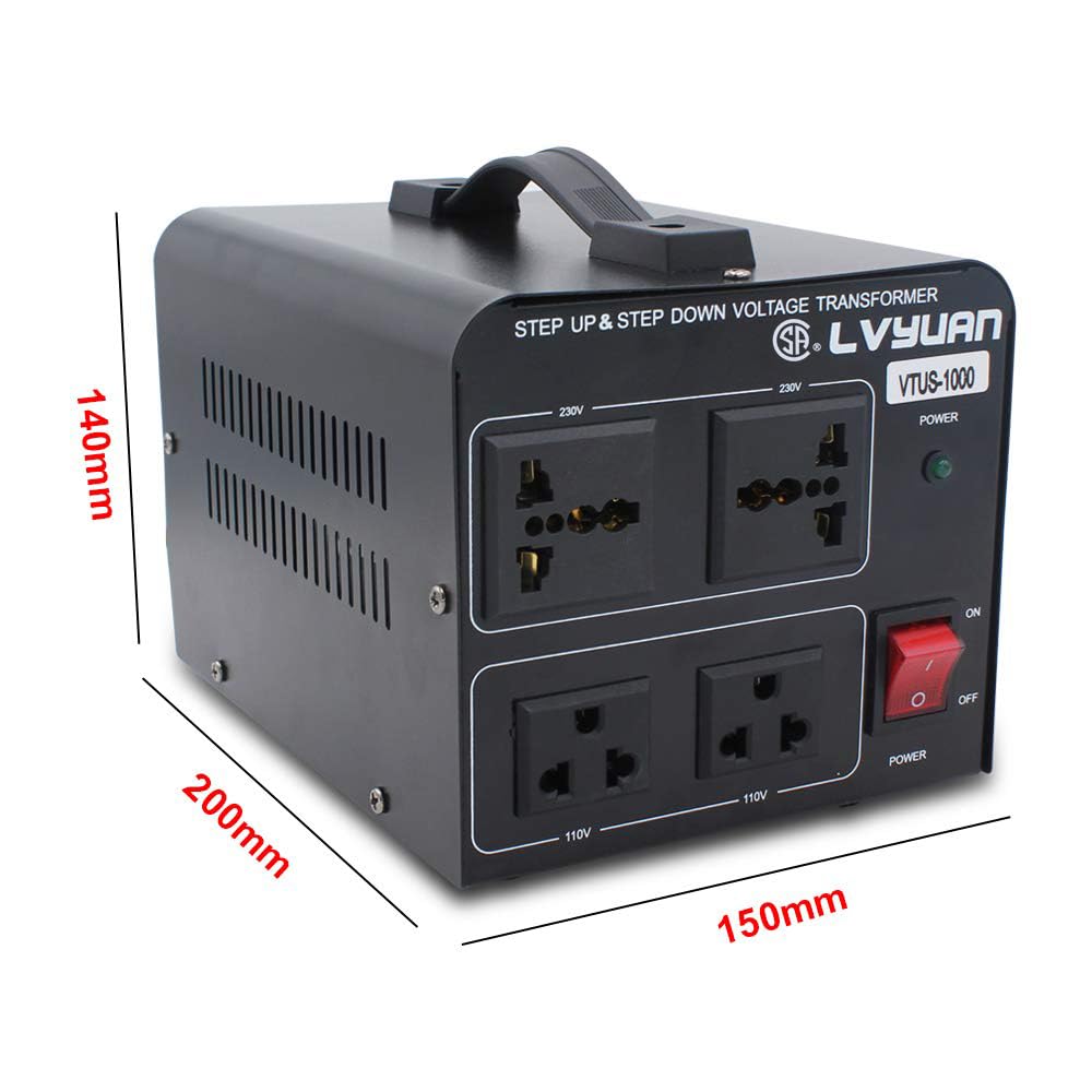 Voltage Transformer Converter 1000 Watt Step Up/Down Convert from 110-120 Volt to 220-240 Volt and from 220-240 Volt to 110-120 Volt with 2 US Outlets, 2 Universal Outlets