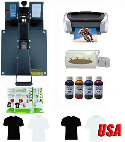 Techtongda 15x15inch Flat Heat Press Machine Epson Printer Ink A4 Inkjet Paper T-shirt Transfer KIT